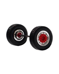 Radsatz Vorderachse / Aufliegerachse Breitreifen, chrom/rot, 2x