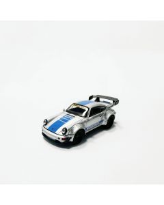 Porsche 911 (964) RWB, silber Rallyestreifen blau